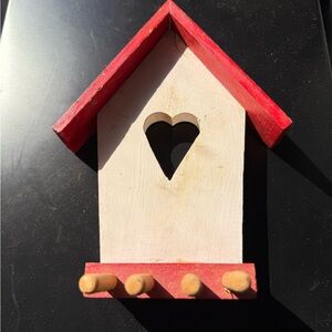 Handmade Red and White Heart Birdhouse key holder/Wall Decor